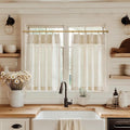 jinchan Linen Pinch Pleated Kitchen Curtains 24 Inch 2 Panels, Natural Linen Tier Curtains Back Tab Beige Farmhouse Cafe, Light Filtering Small Window Drapes for Bathroom Laundry Room Beige