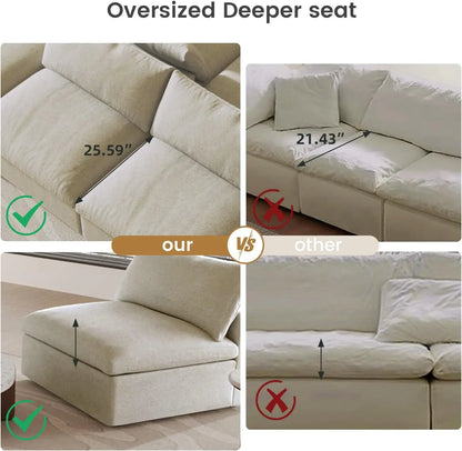 Cloud Modular Sectional Sofa,L Shaped Sofa Couch For Living Room,120.45Inch Down Filled Comfort Minimalist Wide Deep Seat