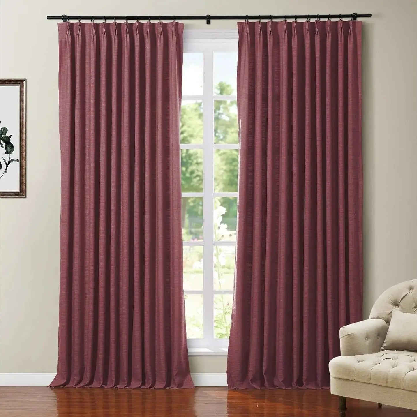 108 Inches Long Blackout Curtain for Bedroom Kids Room , Linen Blend Thermal Insulated Curtain  52Wx108L,1 Panel