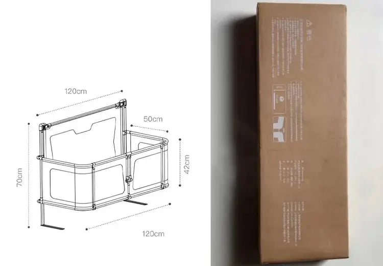 2023 Baby Products bassinet in-bed crib with guard rail, featuring a 120cm x 120cm frame and 70cm height for newborn safety.