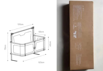 2023 Baby Products bassinet in-bed crib with guard rail, featuring a 120cm x 120cm frame and 70cm height for newborn safety.